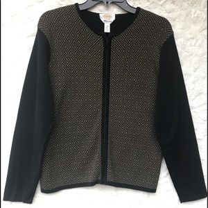 EUC Talbots Black & Tan Front Zip Cardigan SzMED